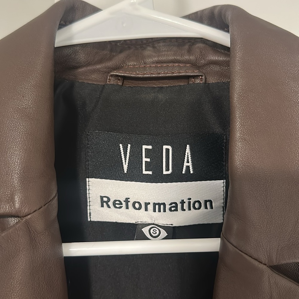 Reformation Veda Brown Lamb Leather Trench Coat Jacket Size S Small - Picture 3 of 11